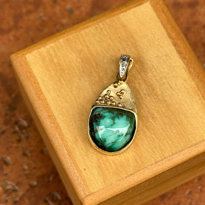 Estate 14KT Yellow and White Gold Half Moon Green Turquoise Pendant Enhancer