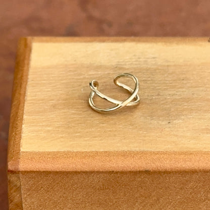 14KT Yellow Gold Shiny Criss Cross Single Ear Cuff 9.5mm