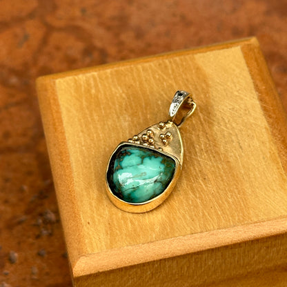 Estate 14KT Yellow and White Gold Half Moon Green Turquoise Pendant Enhancer