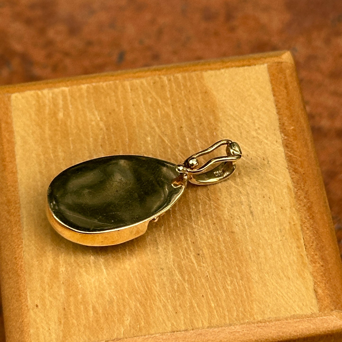 Estate 14KT Yellow and White Gold Half Moon Green Turquoise Pendant Enhancer