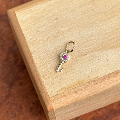 14KT Yellow Gold Lab Ruby Mini Key Pendant Charm