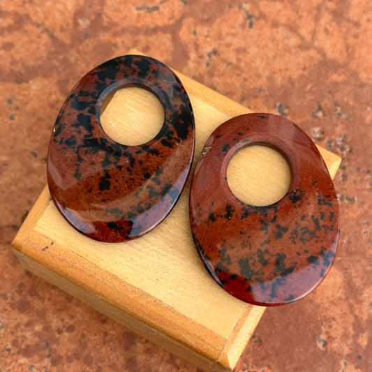 Red Black Marbled Poppy Jasper Oval Earring Charms