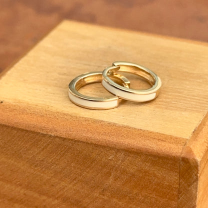 14KT Yellow Gold Solid Cream Enamel Huggie Hoop Earrings 12mm - LSJ