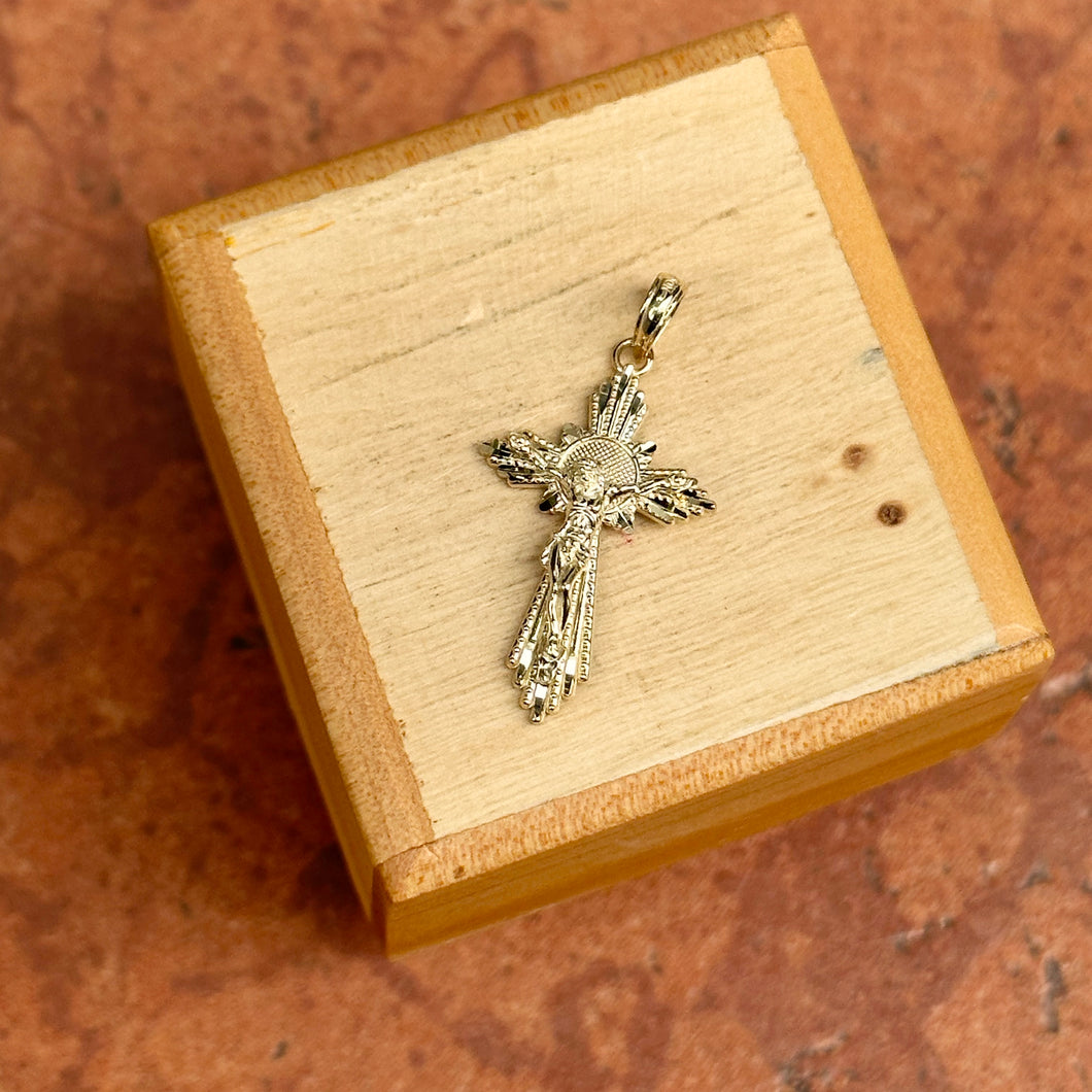 10KT Yellow Gold Diamond-Cut Crucifix Cross Pendant