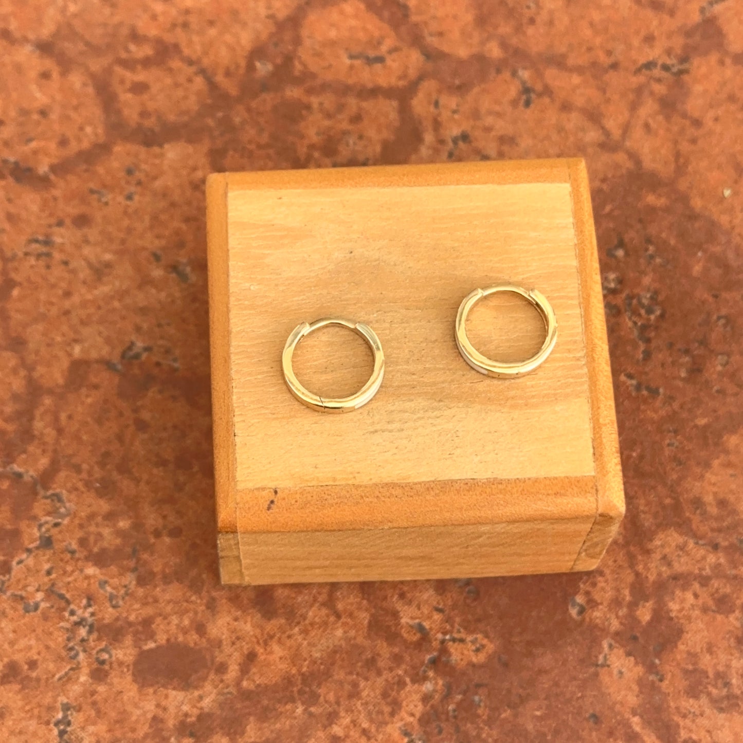 14KT Yellow Gold Solid Cream Enamel Huggie Hoop Earrings 12mm - LSJ