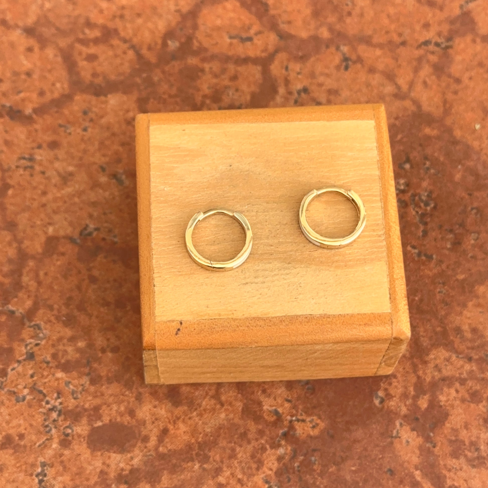 14KT Yellow Gold Solid Cream Enamel Huggie Hoop Earrings 12mm - LSJ