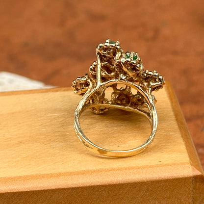 Estate 14KT Yellow Gold Round Emerald Cluster Ring