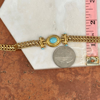 Estate 18KT Yellow Gold Cabochon Turquoise Curb Link Bracelet