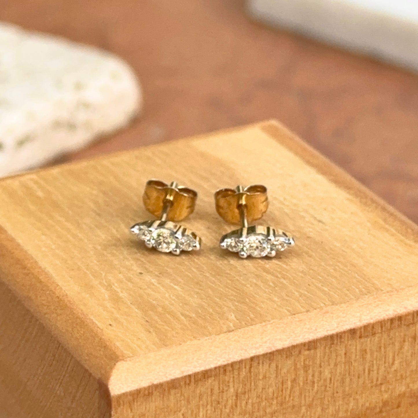 Estate 10KT Yellow Gold .25 Carat Lab Created Diamond Cluster Stud Earrings Small