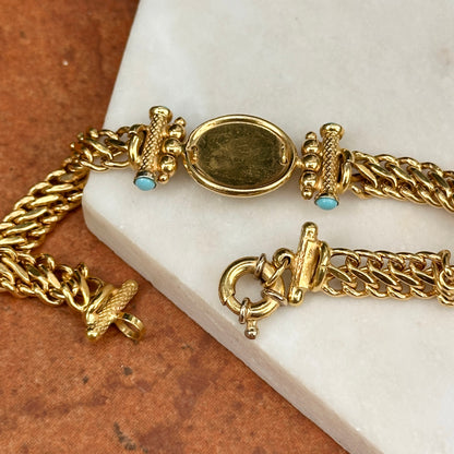 Estate 18KT Yellow Gold Cabochon Turquoise Curb Link Bracelet