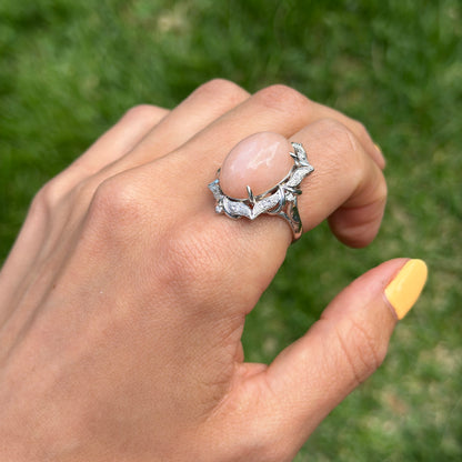 Estate Platinum Peruvian Peach Opal + Diamond Halo Ring