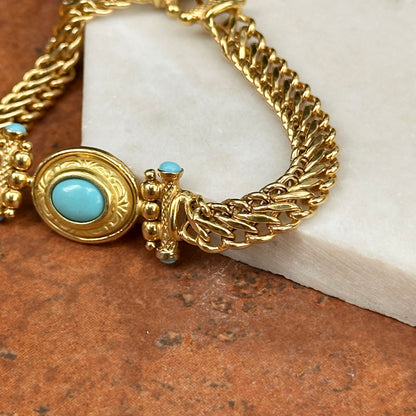 Estate 18KT Yellow Gold Cabochon Turquoise Curb Link Bracelet