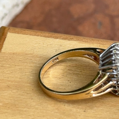 Estate 14KT Yellow Gold Lab Emerald-Cut Emerald + Square Halo Diamond Ring