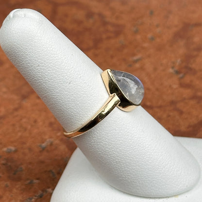 14KT Yellow Gold Cabochon Pear Rainbow Moonstone Bezel Set Solitaire Ring