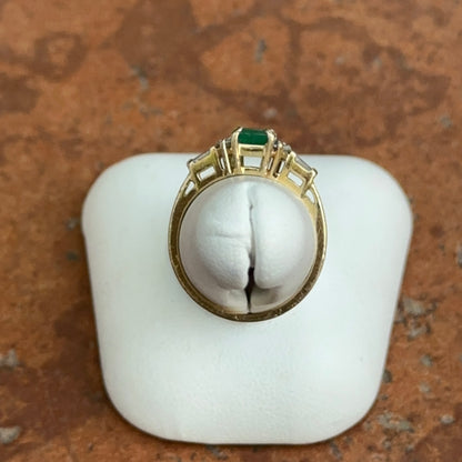 Estate 14KT Yellow Gold Emerald-Cut Emerald + Diamond Ring