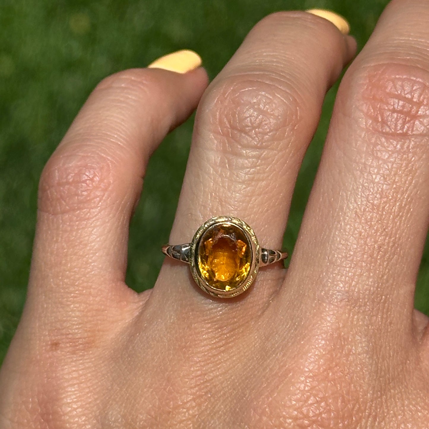 Estate 10KT / 18KT Yellow Gold Oval Citrine Art Deco Ring
