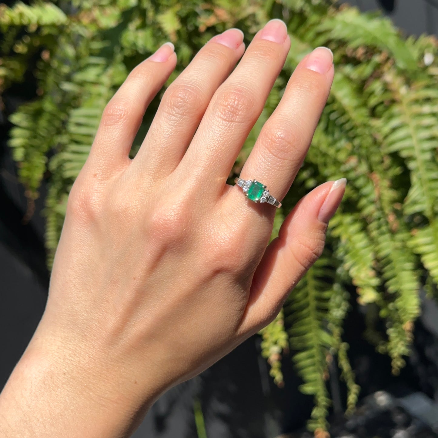 Estate 14KT Yellow Gold Emerald-Cut Emerald + Diamond Ring