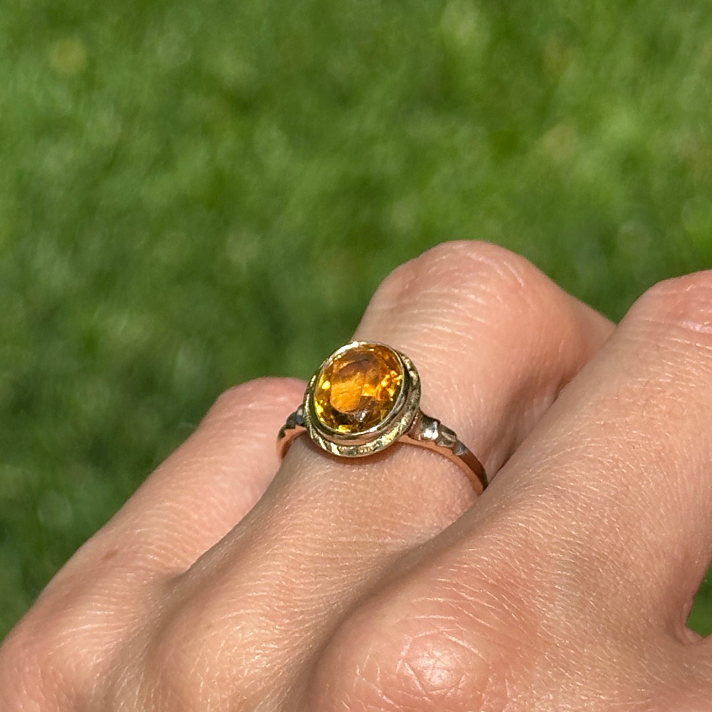 Estate 10KT / 18KT Yellow Gold Oval Citrine Art Deco Ring