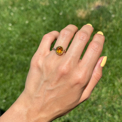 Estate 10KT / 18KT Yellow Gold Oval Citrine Art Deco Ring