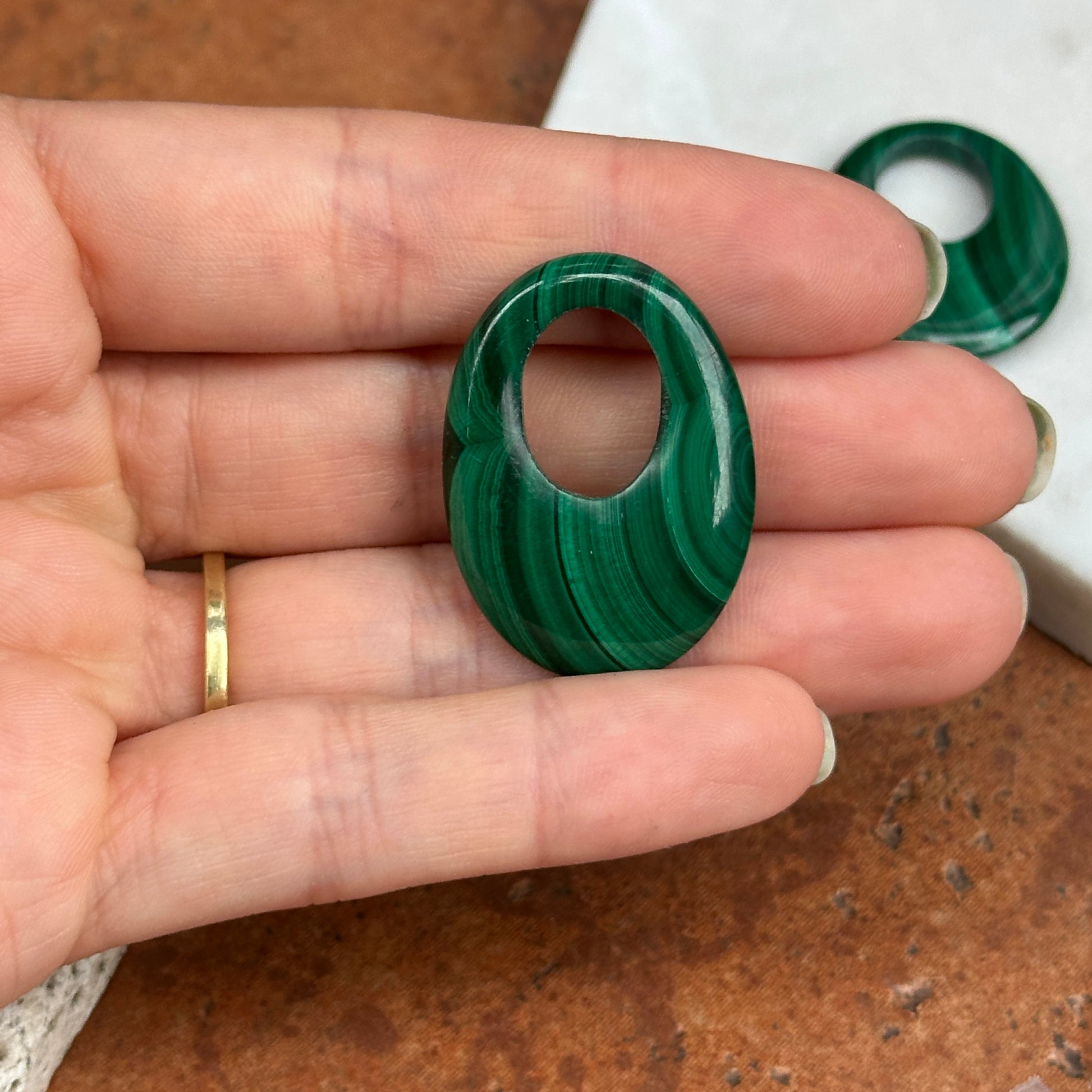 SOLD Estate Green Malachite Oval Earring Charms - LSJ