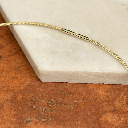 14KT Yellow Gold 1.5mm Neck Wire Weave Chain Cable Round Collar Necklace 15"