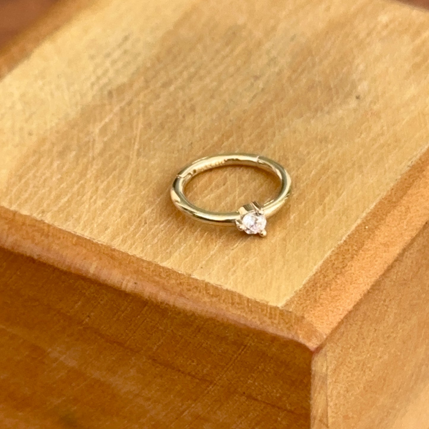 14KT Yellow Gold 18 Gauge CZ Hinged Cartilage Earring