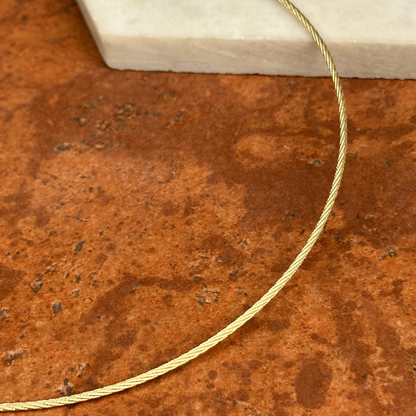 14KT Yellow Gold 1.5mm Neck Wire Weave Chain Cable Round Collar Necklace 15"