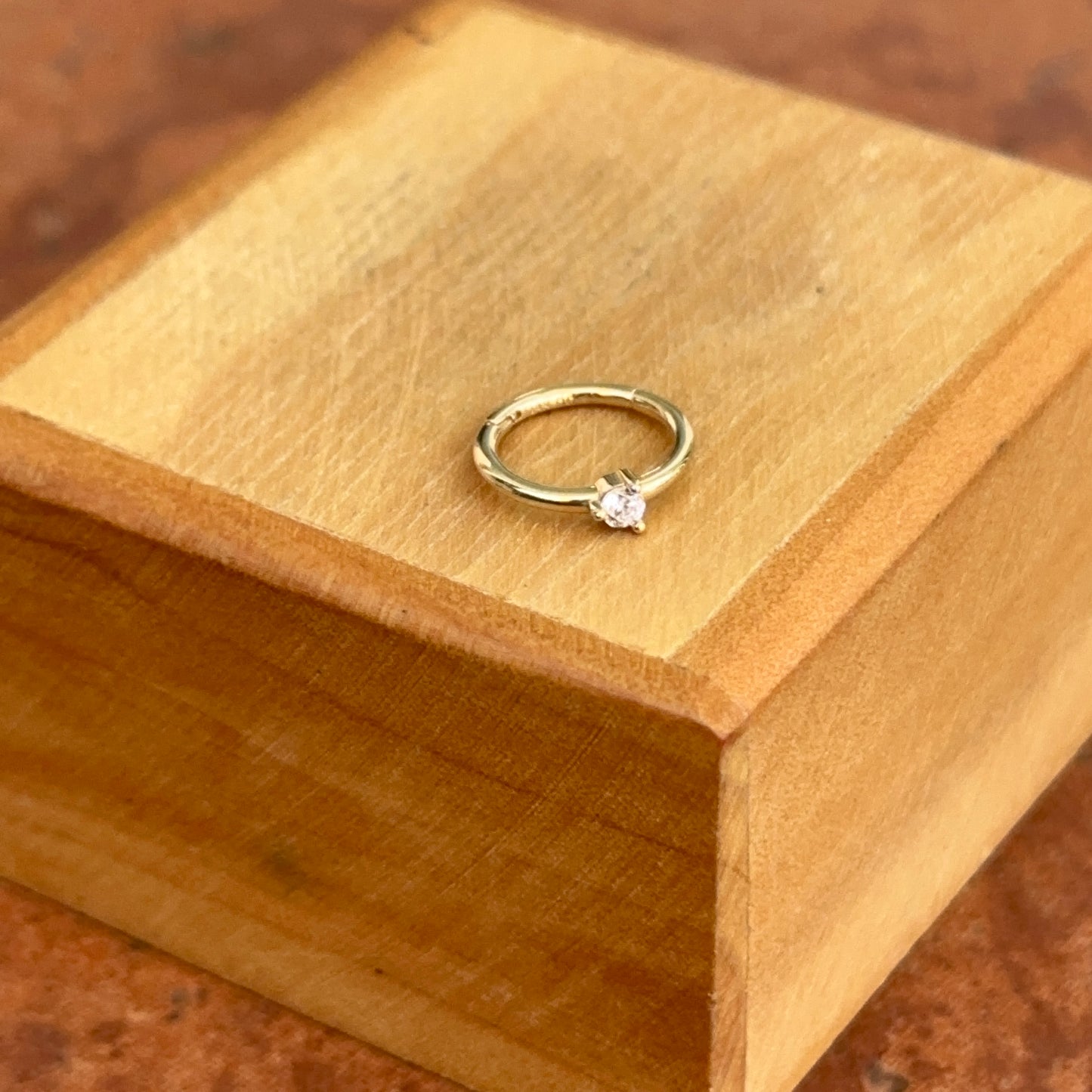 14KT Yellow Gold 18 Gauge CZ Hinged Cartilage Earring