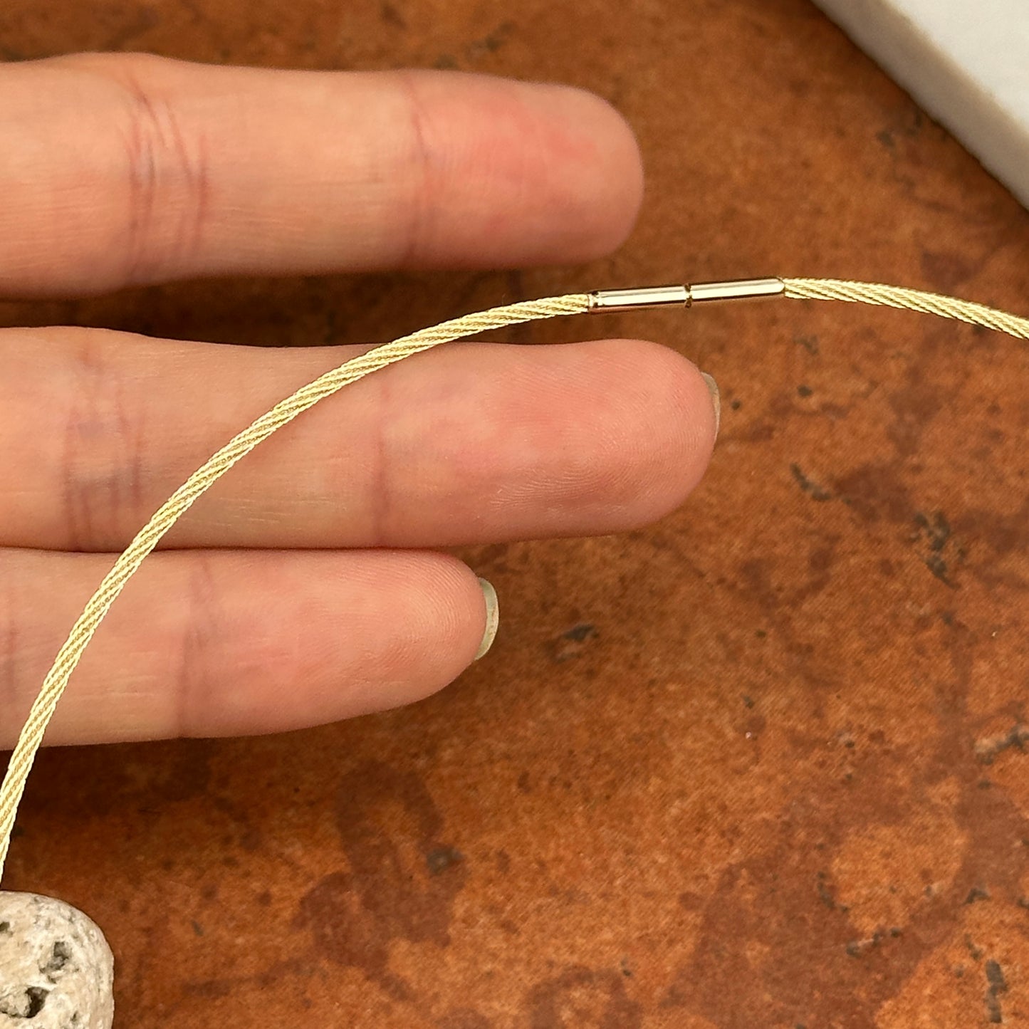 14KT Yellow Gold 1.5mm Neck Wire Weave Chain Cable Round Collar Necklace 15"