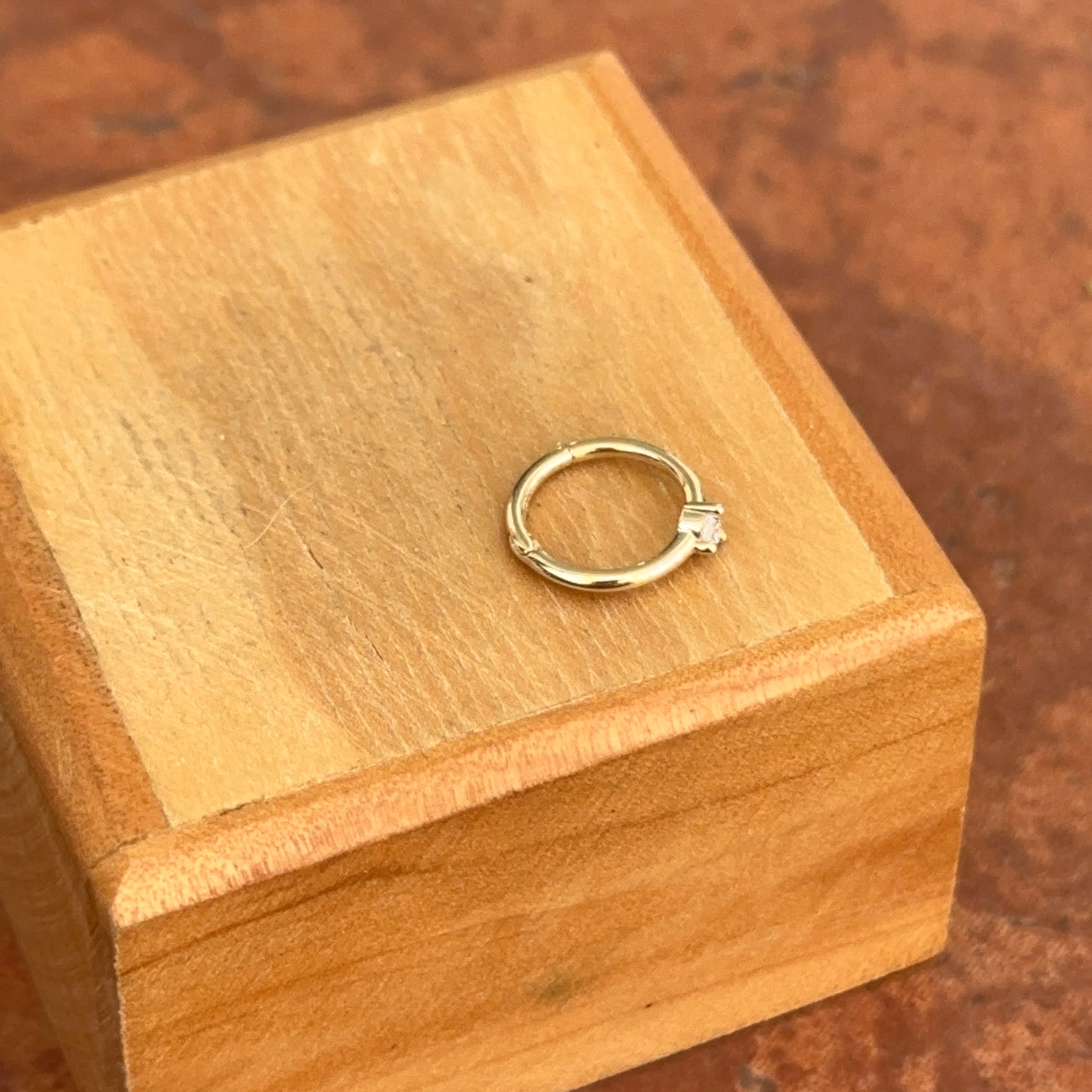 14KT Yellow Gold 18 Gauge CZ Hinged Cartilage Earring