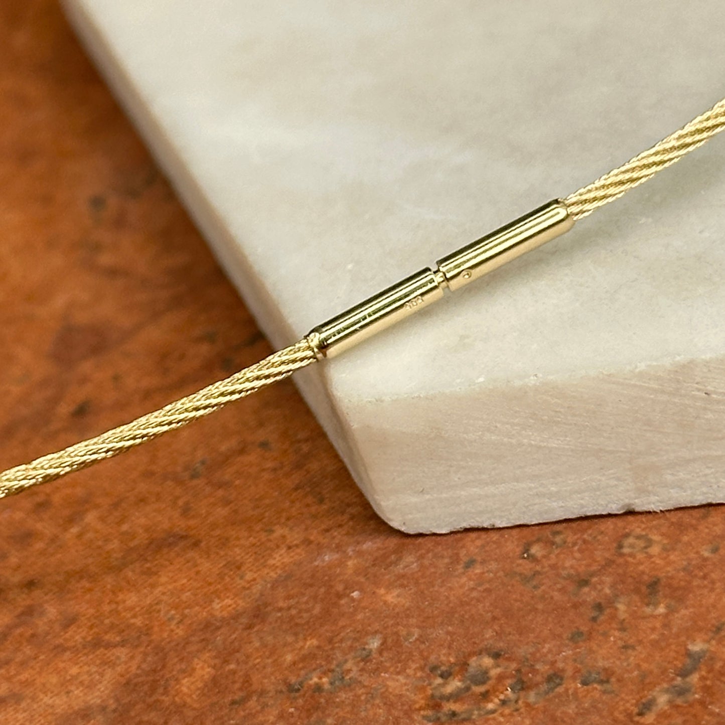 14KT Yellow Gold 1.5mm Neck Wire Weave Chain Cable Round Collar Necklace 15"