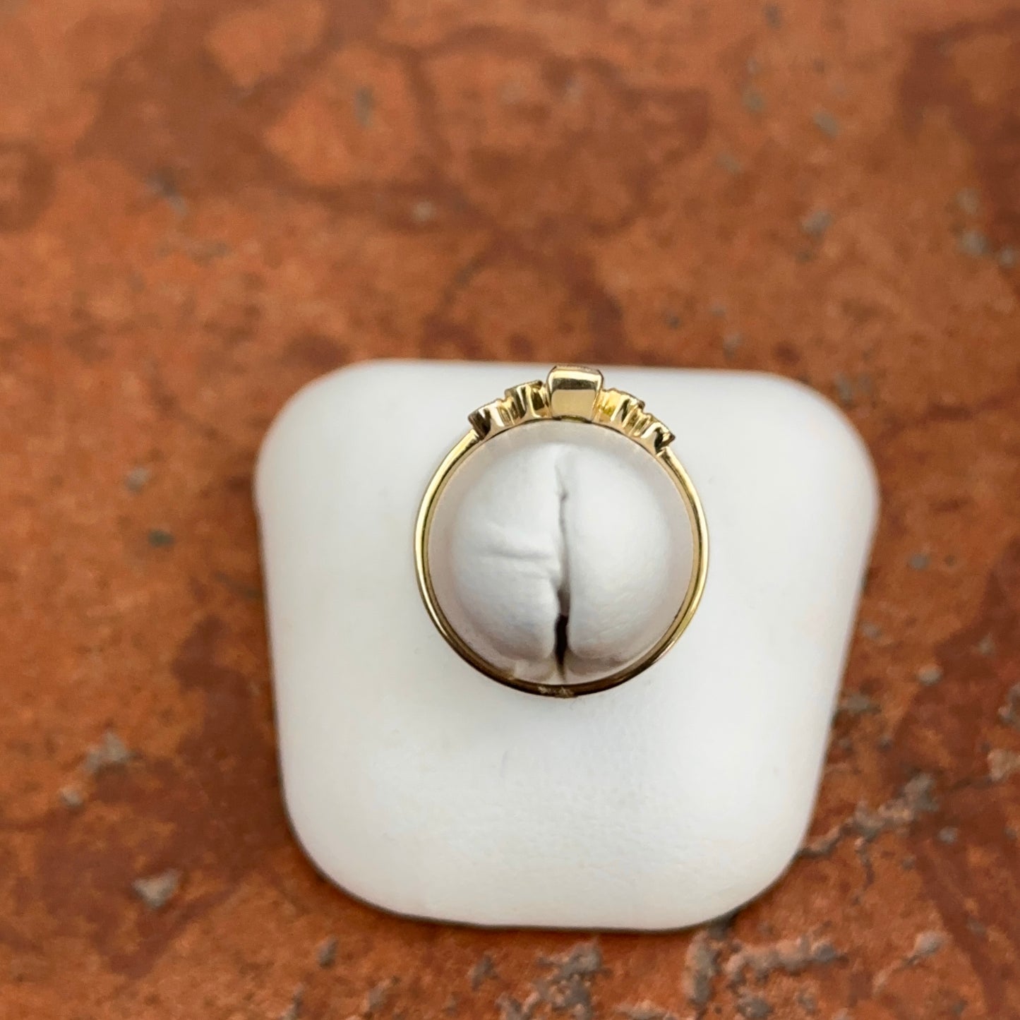 Estate 10KT Yellow Gold Emerald-Cut Green Peridot + Diamond Accent Ring Size 6.5