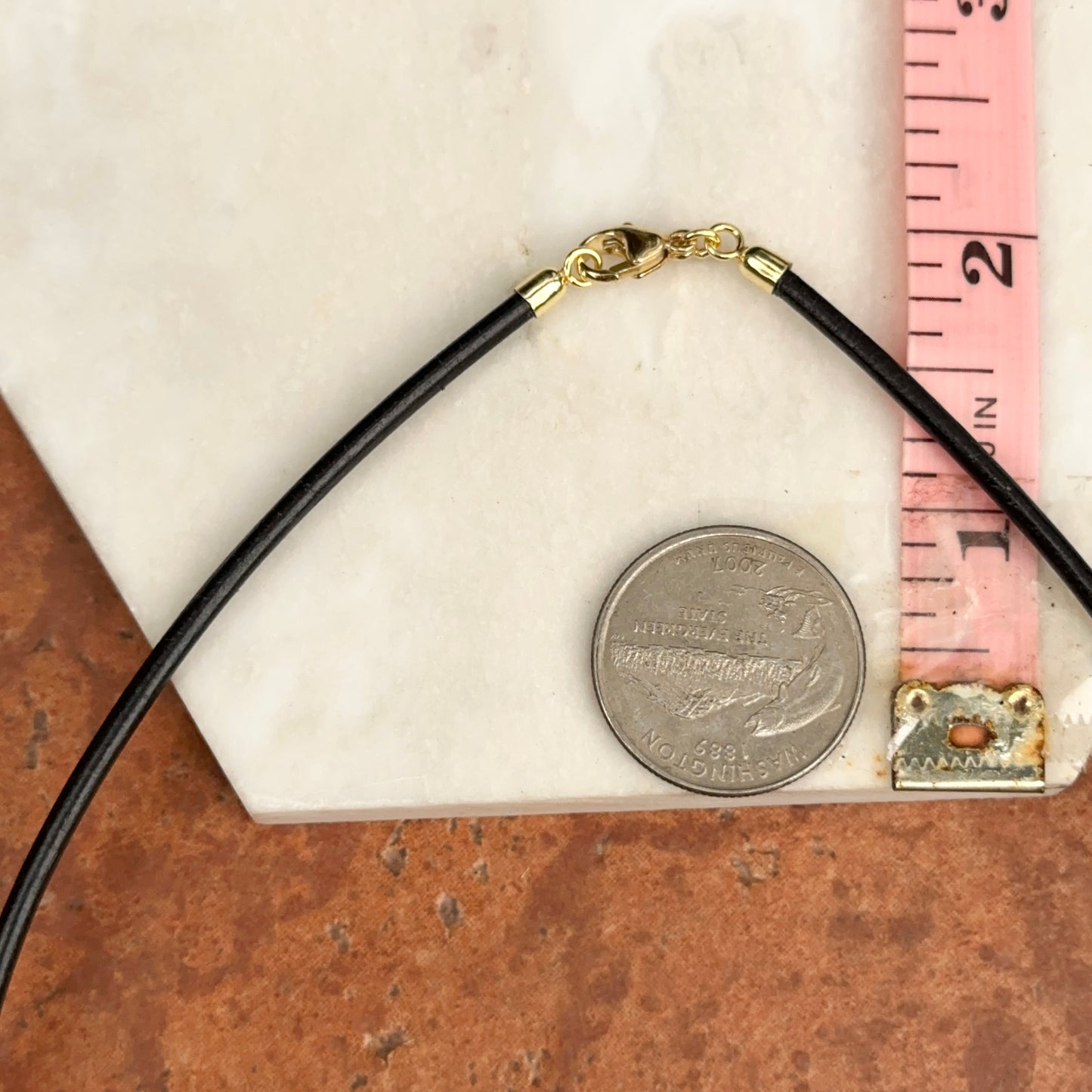 14KT Yellow Gold Black 3mm Leather Cord Necklace