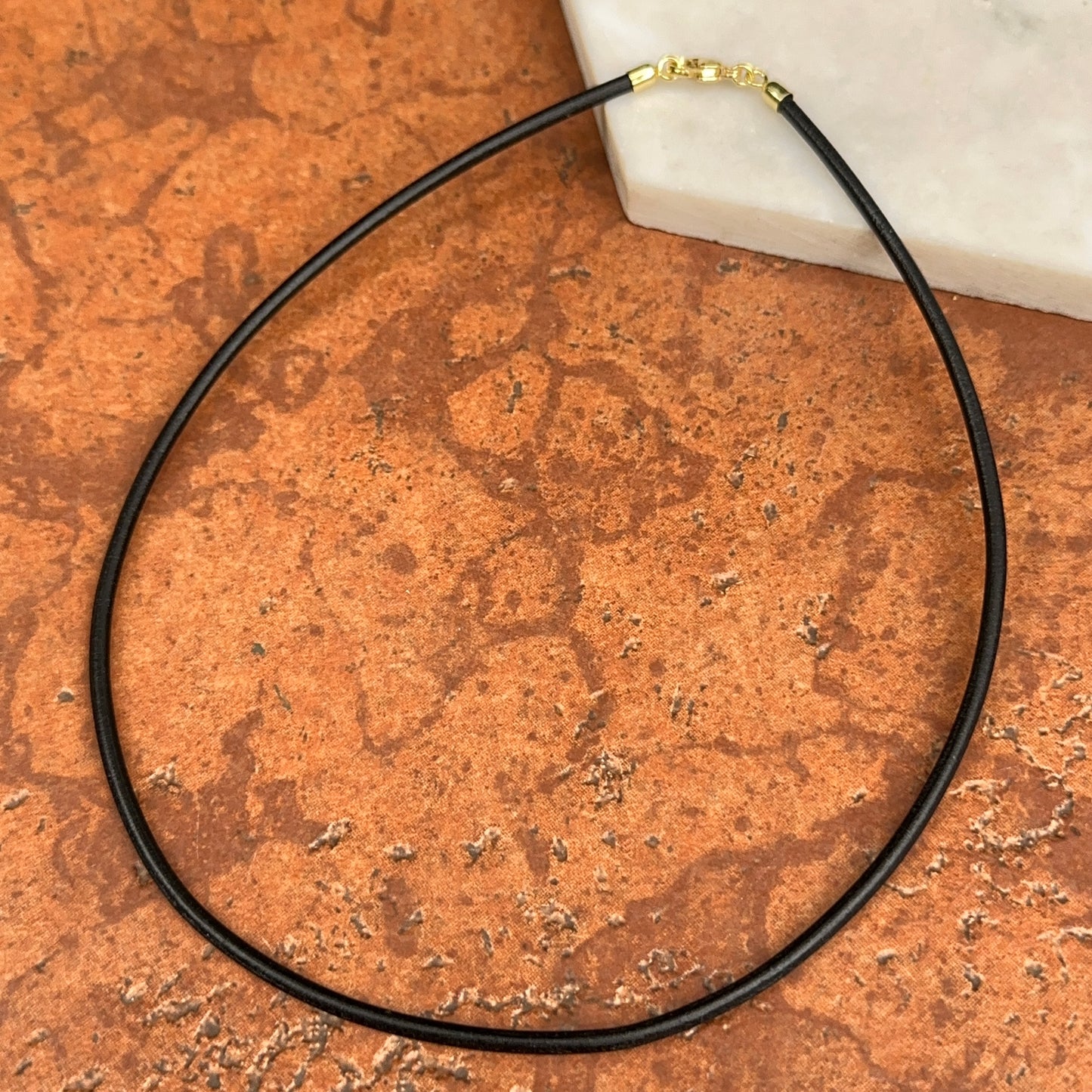 14KT Yellow Gold Black 3mm Leather Cord Necklace