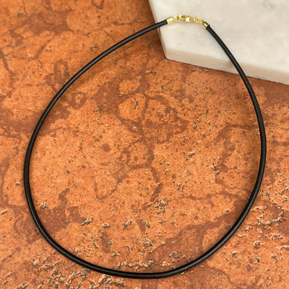 14KT Yellow Gold Black 3mm Leather Cord Necklace