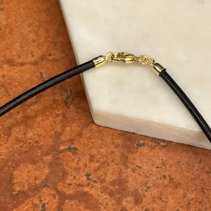 14KT Yellow Gold Black 3mm Leather Cord Necklace