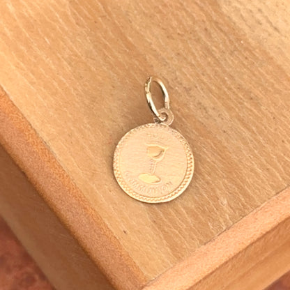 14KT Yellow Gold Solid Holy Communion Round Medal Pendant Charm 11mm