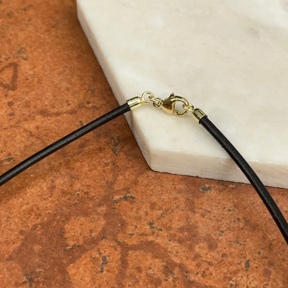 14KT Yellow Gold Black 3mm Leather Cord Necklace
