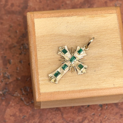 Estate 18KT Yellow Gold Emerald Ornate Cross Pendant