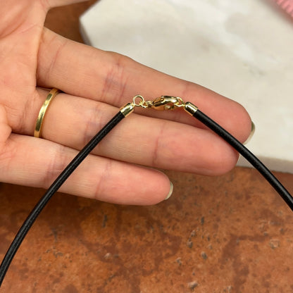 14KT Yellow Gold Black 3mm Leather Cord Necklace