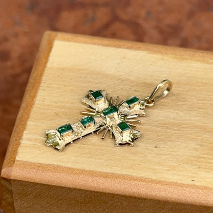 Estate 18KT Yellow Gold Emerald Ornate Cross Pendant