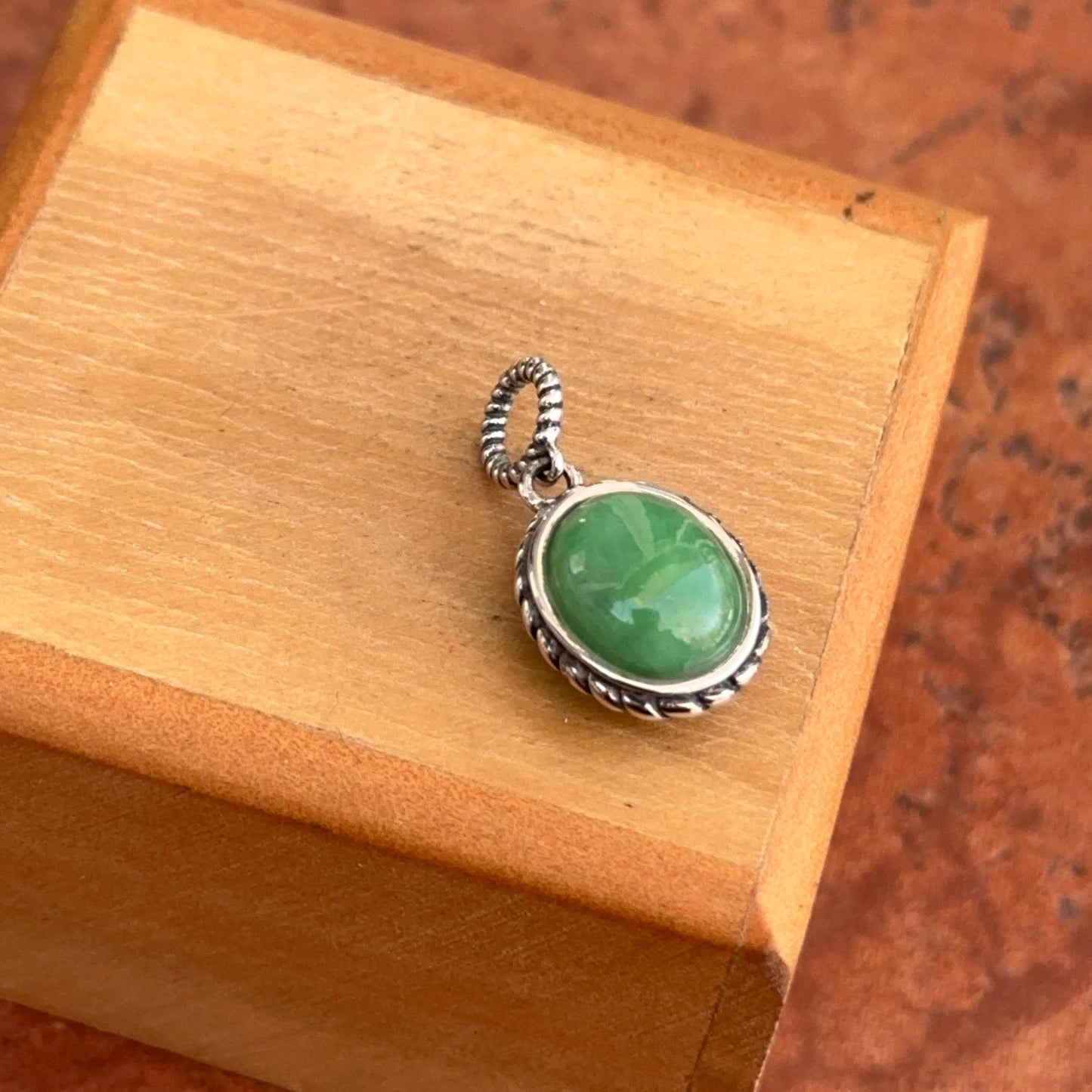 Sterling Silver Antiqued Oval Jade Cabochon Pendant