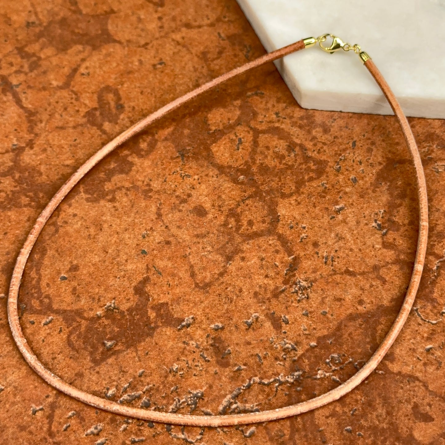 14KT Yellow Gold Natural Brown 3mm Leather Cord Necklace