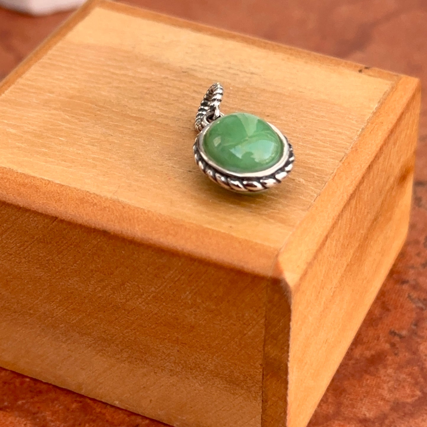 Sterling Silver Antiqued Oval Jade Cabochon Pendant