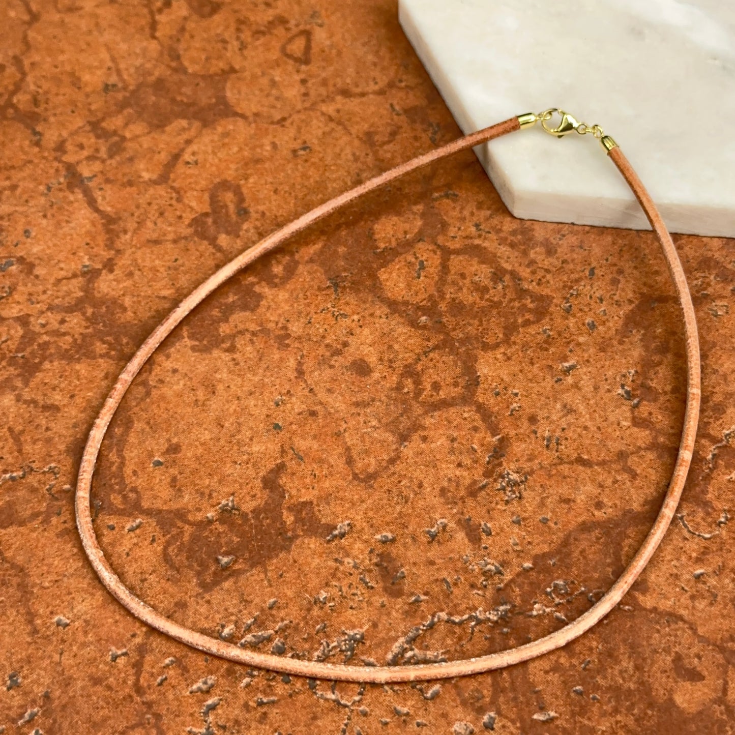 14KT Yellow Gold Natural Brown 3mm Leather Cord Necklace