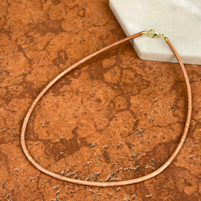 14KT Yellow Gold Natural Brown 3mm Leather Cord Necklace