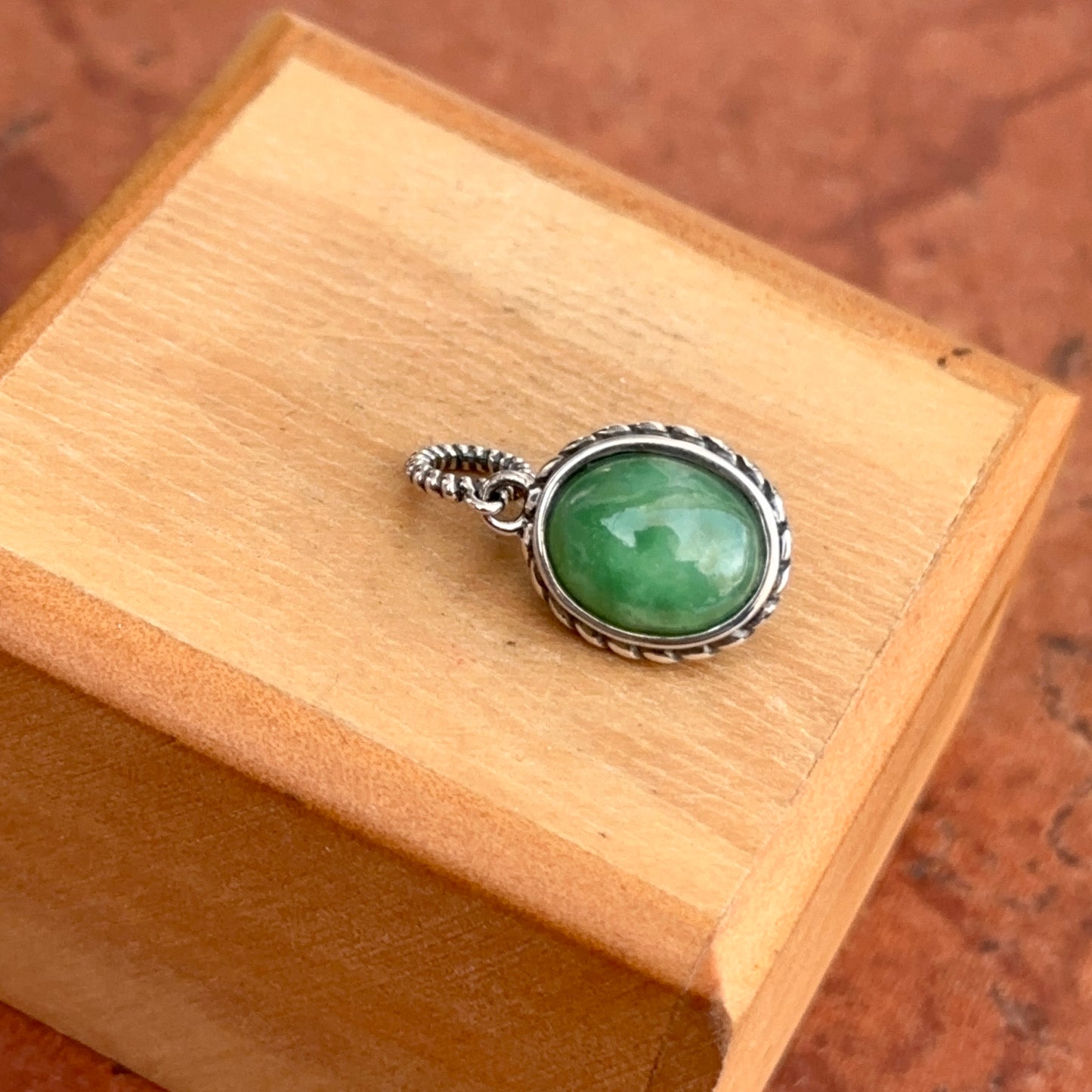 Sterling Silver Antiqued Oval Jade Cabochon Pendant