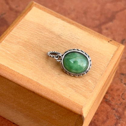 Sterling Silver Antiqued Oval Jade Cabochon Pendant