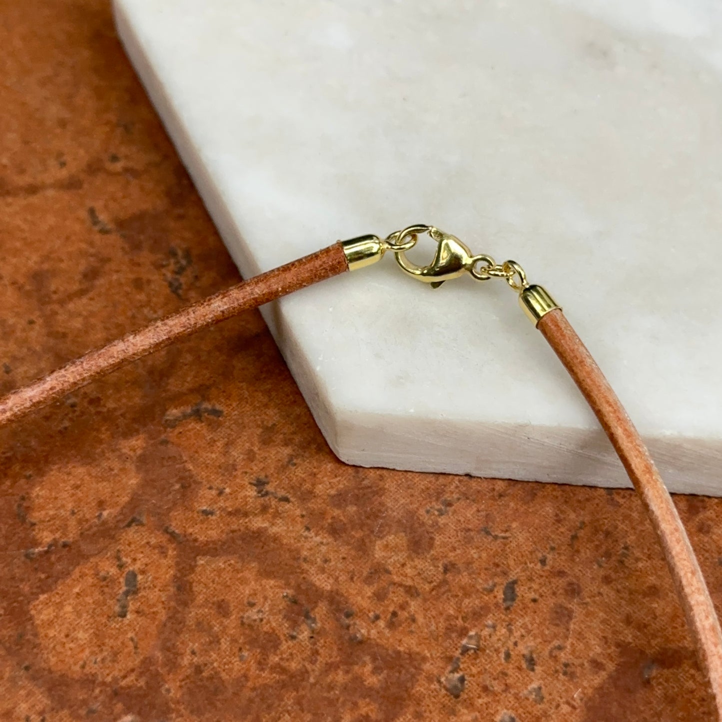 14KT Yellow Gold Natural Brown 3mm Leather Cord Necklace