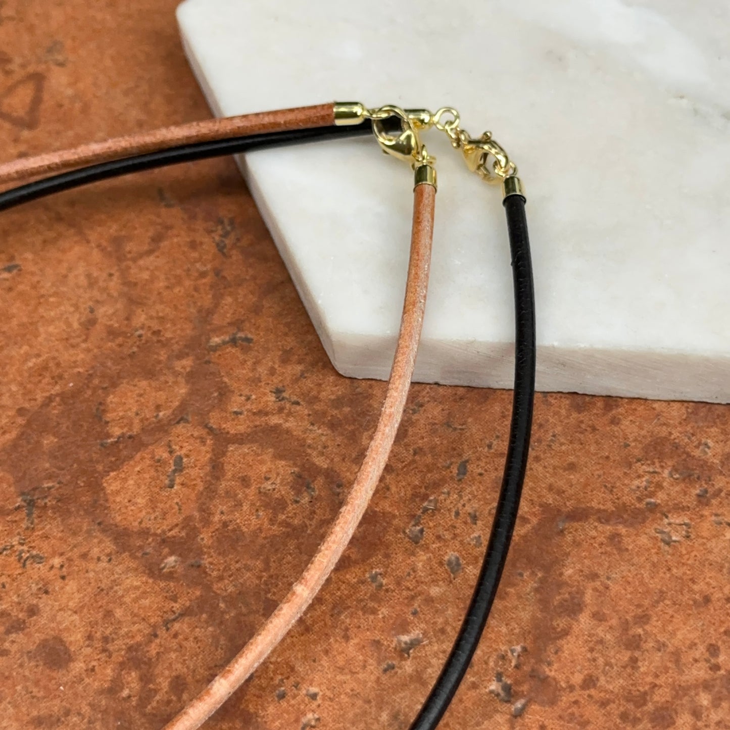 14KT Yellow Gold Black 3mm Leather Cord Necklace